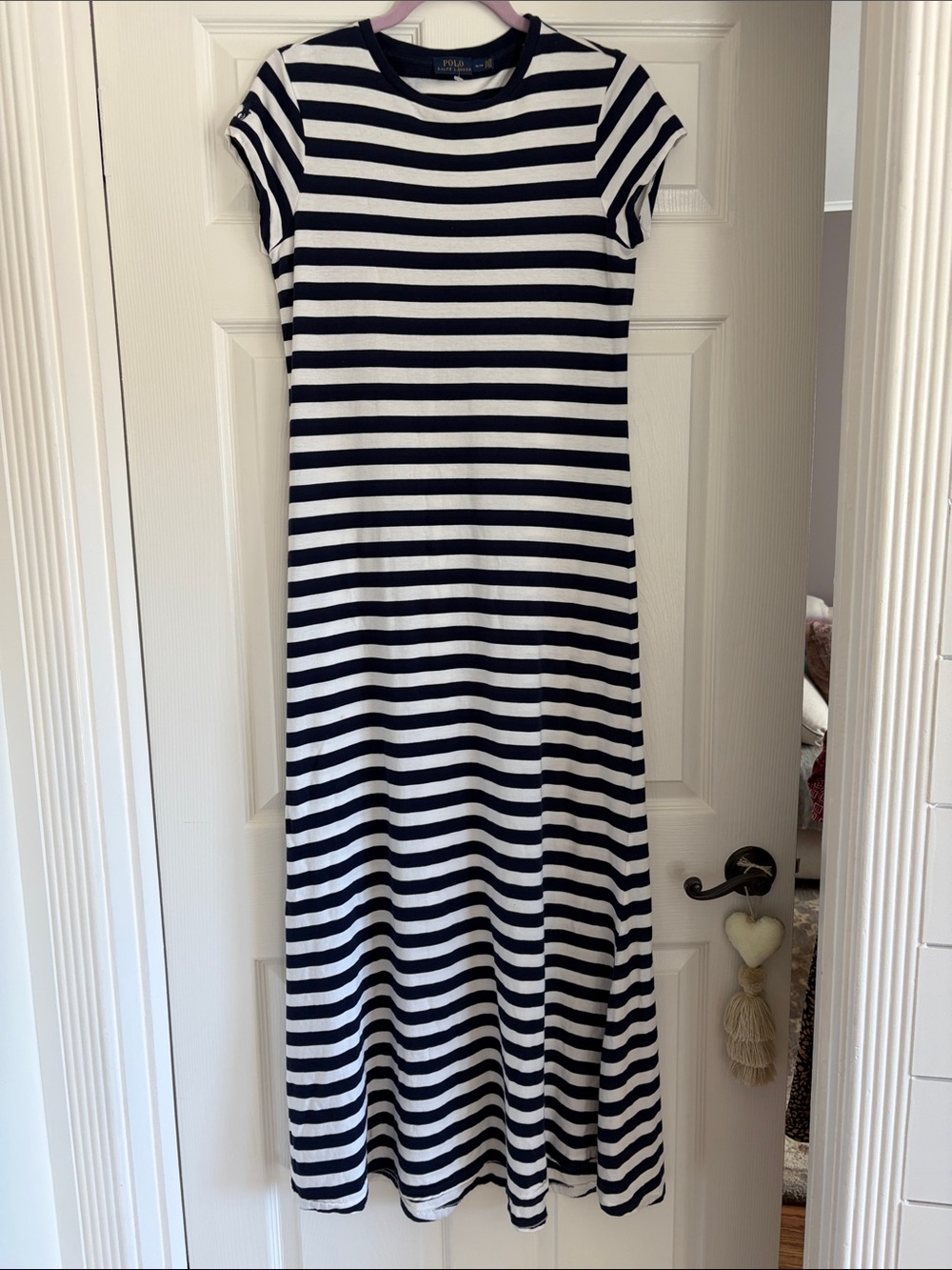 Ralph Lauren Navy Blue and White Striped Maxi Dress Size Medium